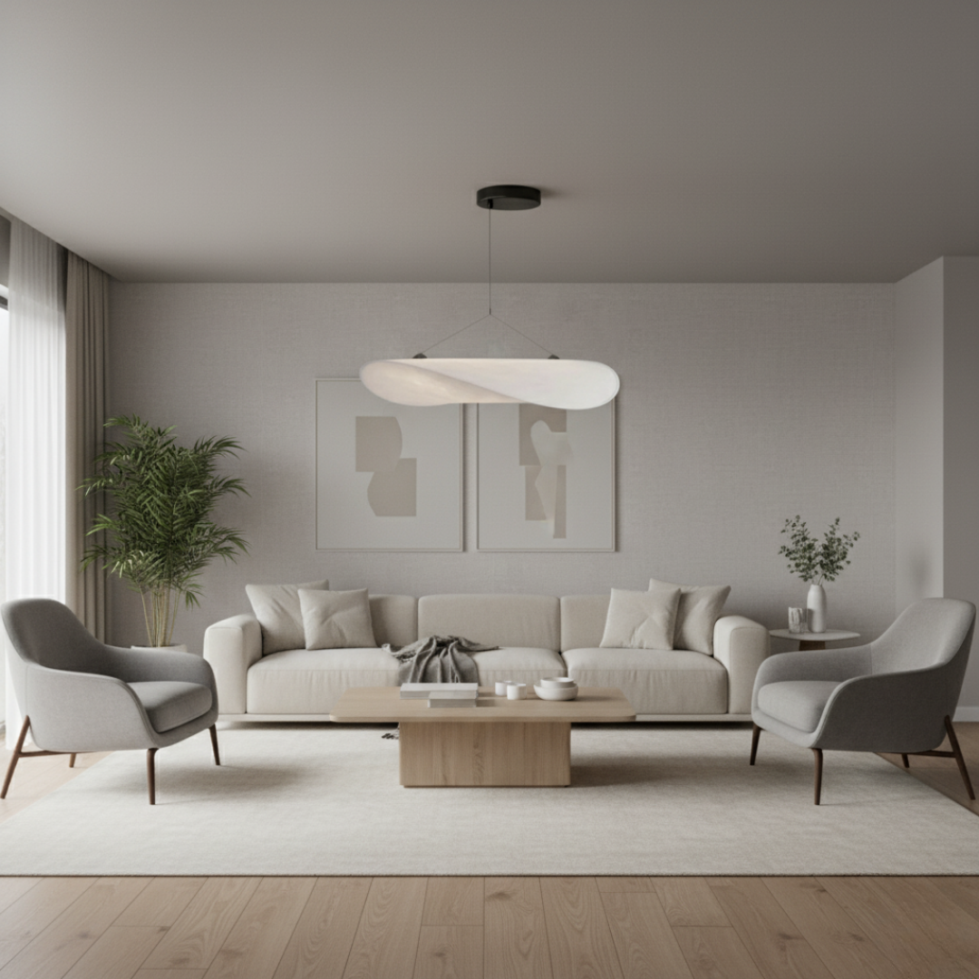 HikariPlana Japandi Silk Pendant Light - Wabi-Sabi Textured Dome LED Lamp