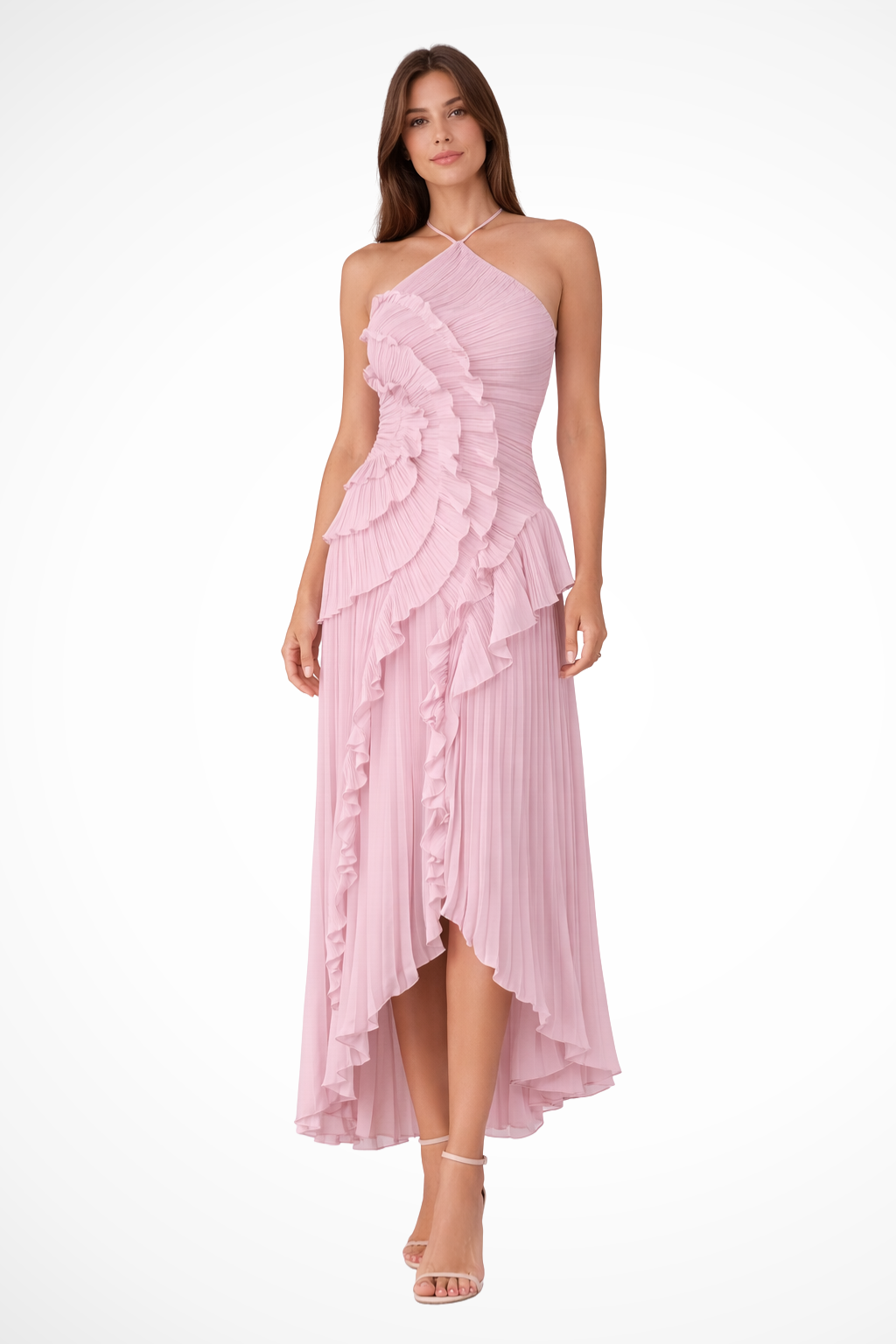 Ivy Women's Maxi Dress | Ruffled Halter Style, Asymmetric Hem 0