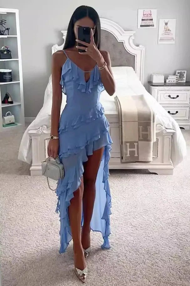 Ivy Women's Summer Dress | Ruffled Asymmetrical Design, Bodycon Fit 0