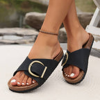 Jasmine Women's Cork Slippers | Buckle Strap, Comfortable Open Toe 0