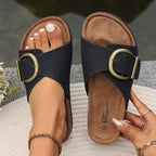 Jasmine Women's Cork Slippers | Buckle Strap, Comfortable Open Toe 1