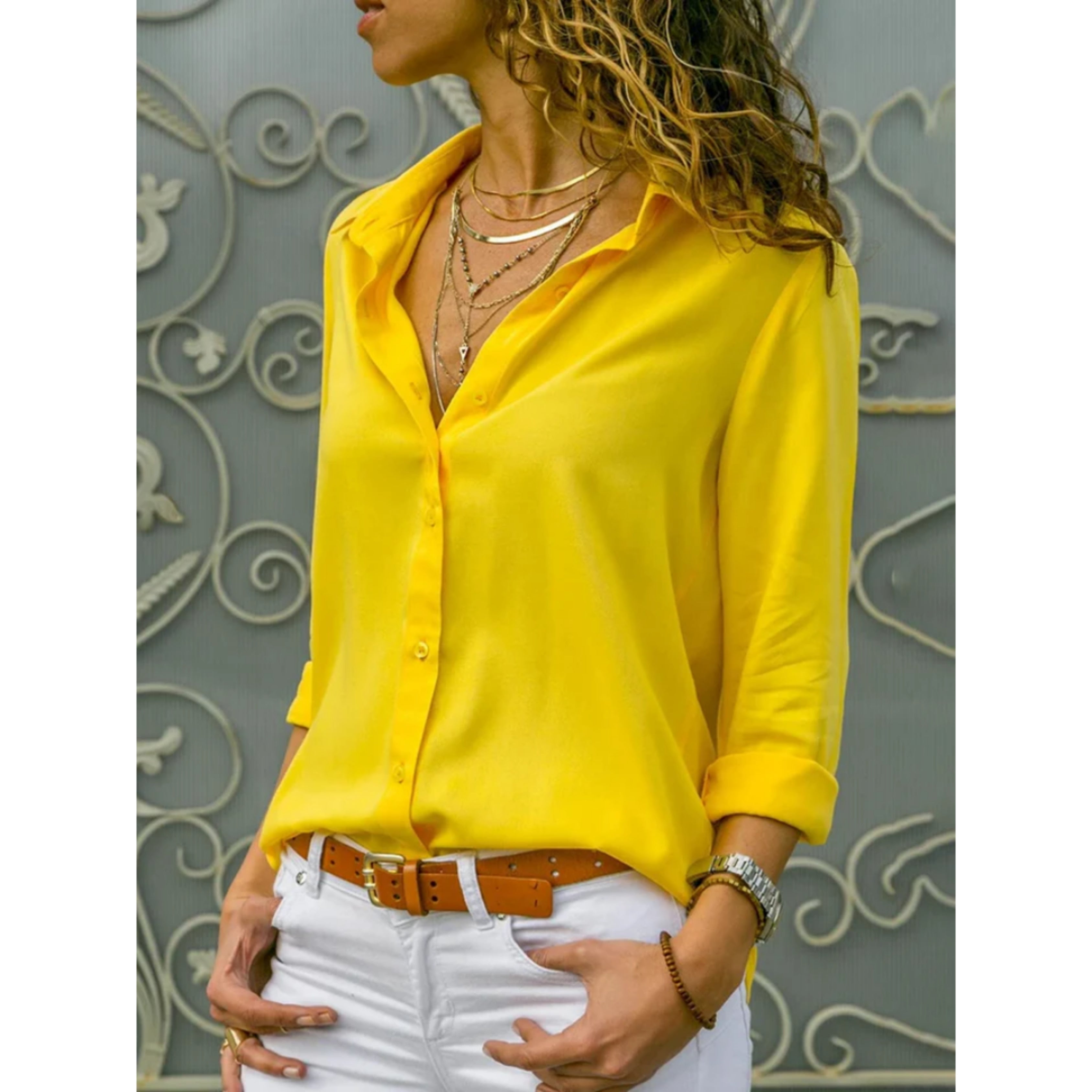 Kara Women's Blouse | Lightweight Long Sleeve Button-Up Elegance 2