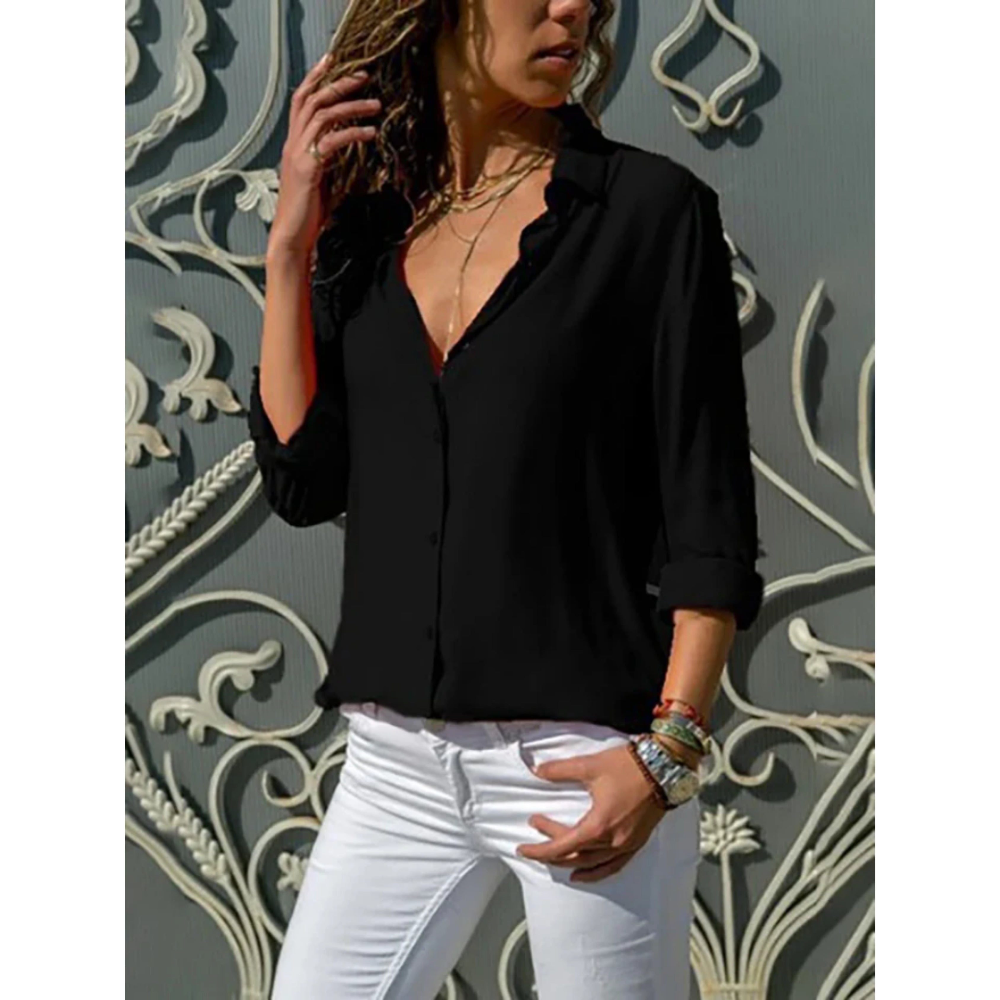 Kara Women's Blouse | Lightweight Long Sleeve Button-Up Elegance 5