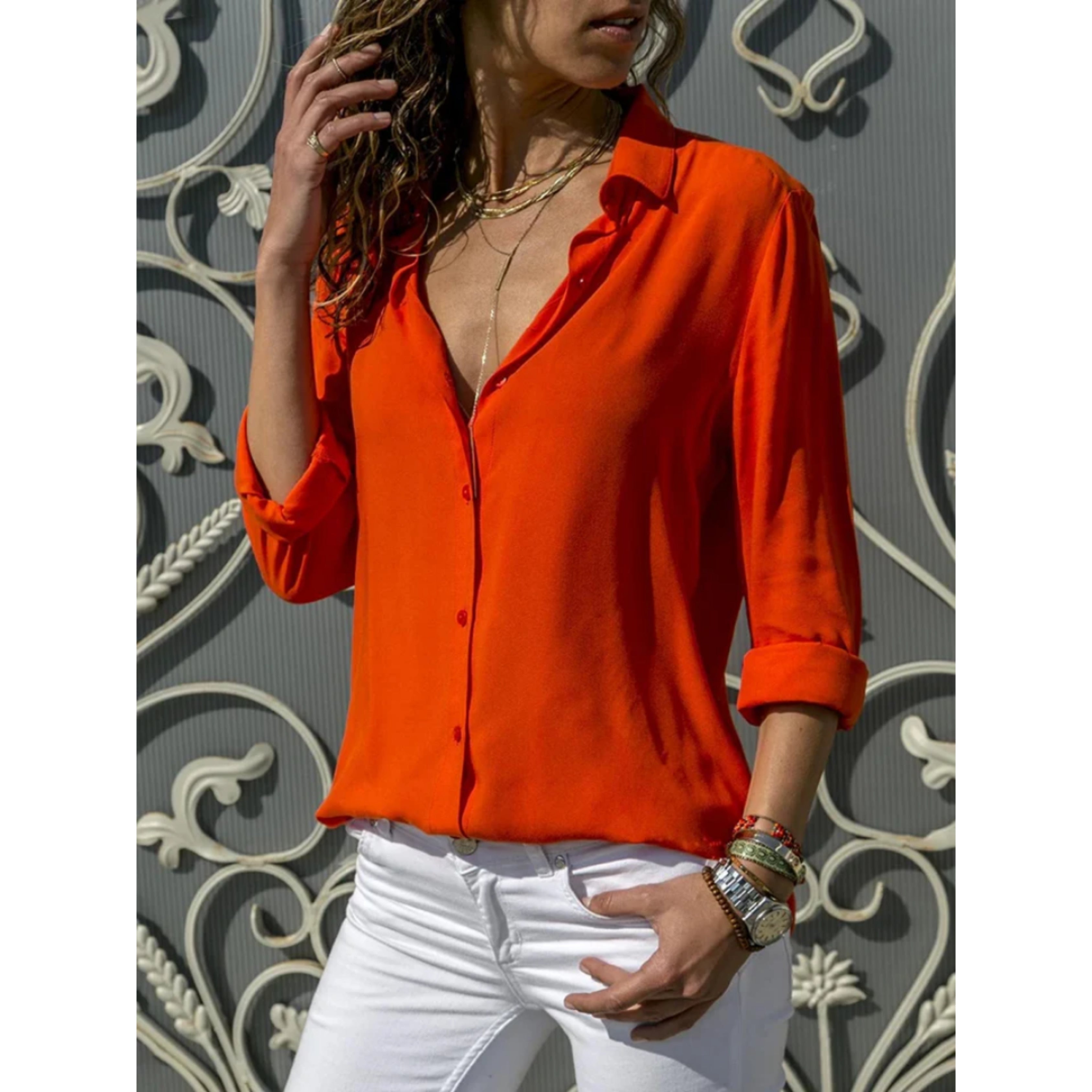 Kara Women's Blouse | Lightweight Long Sleeve Button-Up Elegance 6
