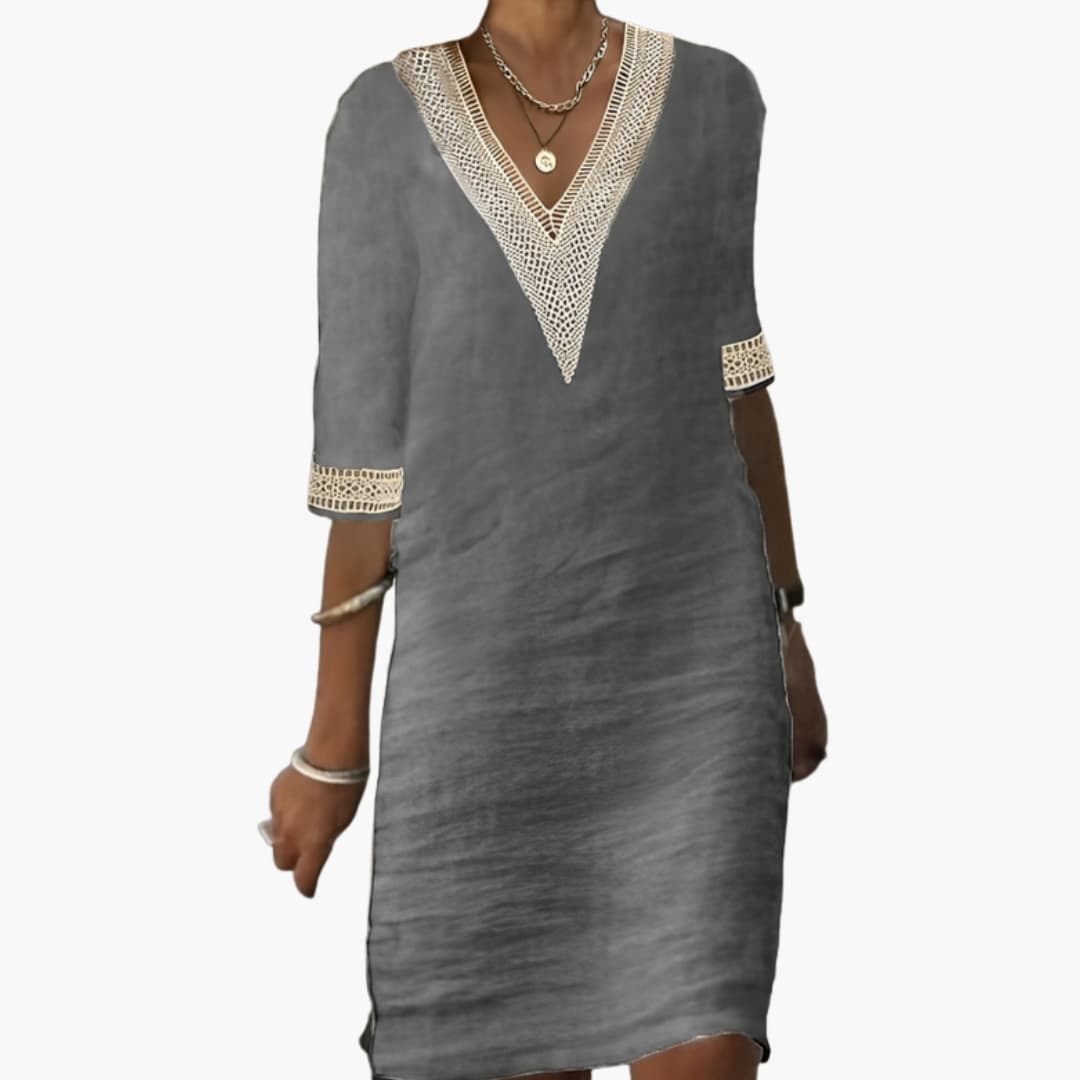 Kara Women's Knee-Length Dress | Classic Round Neck, Short Sleeves, Plus Size Available 2