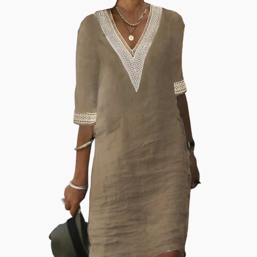 Kara Women's Knee-Length Dress | Classic Round Neck, Short Sleeves, Plus Size Available 3