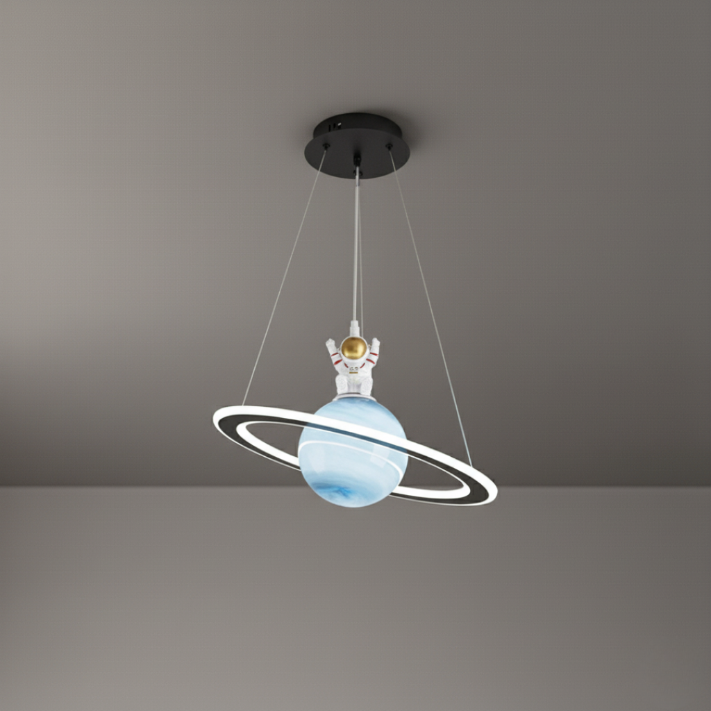 Kids Astronaut & Planet LED Pendant Light - Warm White Space Theme Ceiling Lamp