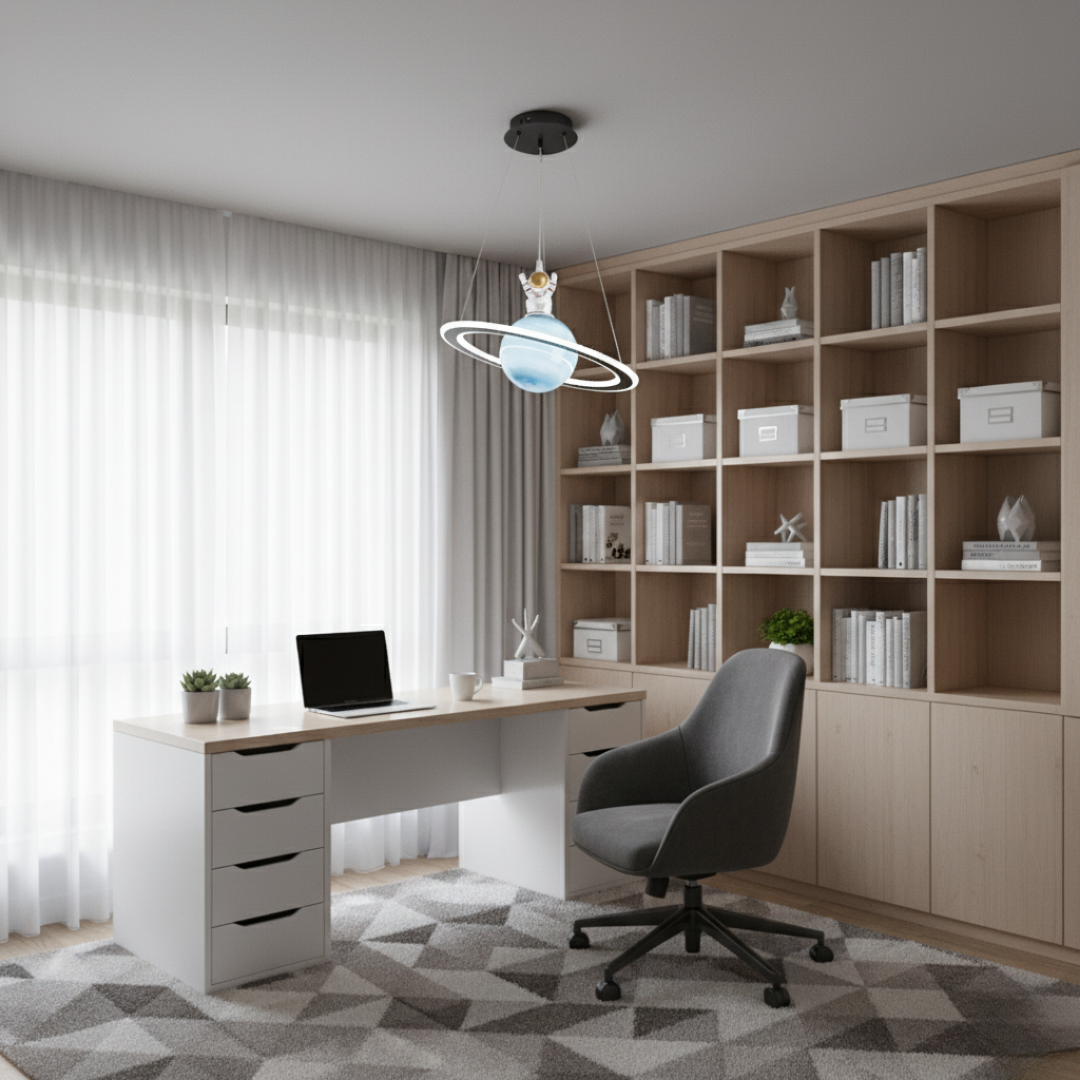 Kids Astronaut & Planet LED Pendant Light - Warm White Space Theme Ceiling Lamp