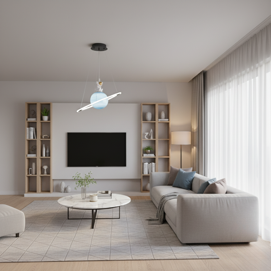 Kids Astronaut & Planet LED Pendant Light - Warm White Space Theme Ceiling Lamp