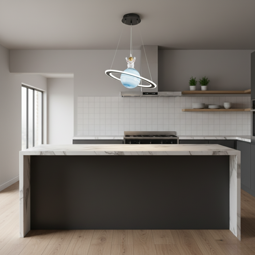 Kids Astronaut & Planet LED Pendant Light - Warm White Space Theme Ceiling Lamp