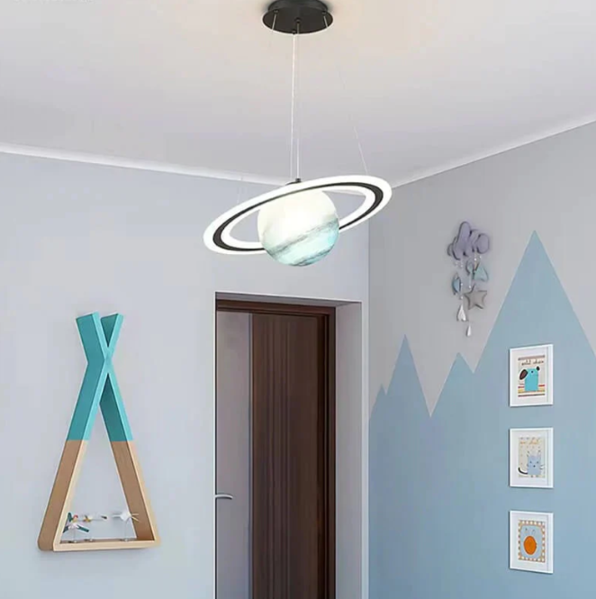 Kids Astronaut & Planet LED Pendant Light - Warm White Space Theme Ceiling Lamp