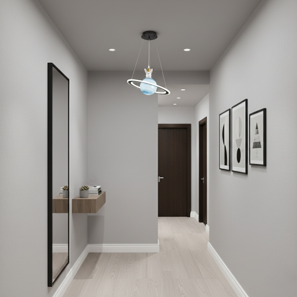 Kids Astronaut & Planet LED Pendant Light - Warm White Space Theme Ceiling Lamp