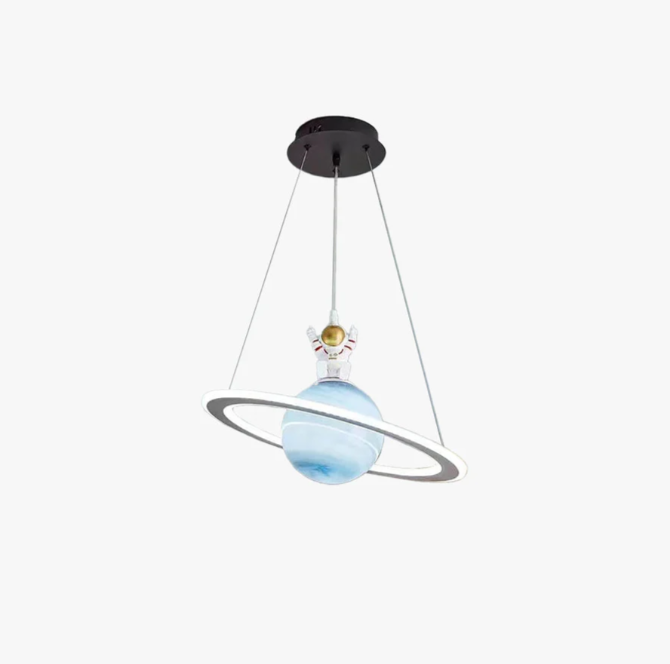 Kids Astronaut & Planet LED Pendant Light - Warm White Space Theme Ceiling Lamp