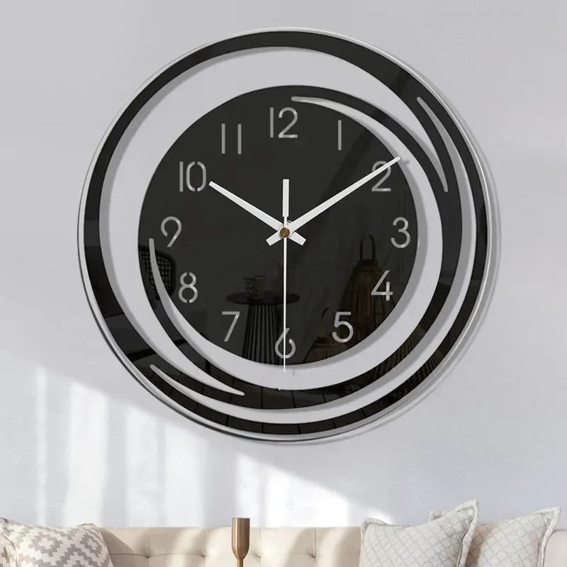 KinetOscuro Silent Wall Clock - Black Acrylic Minimalist Geometric Design, 180mm