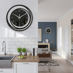 KinetOscuro Silent Wall Clock - Black Acrylic Minimalist Geometric Design, 180mm