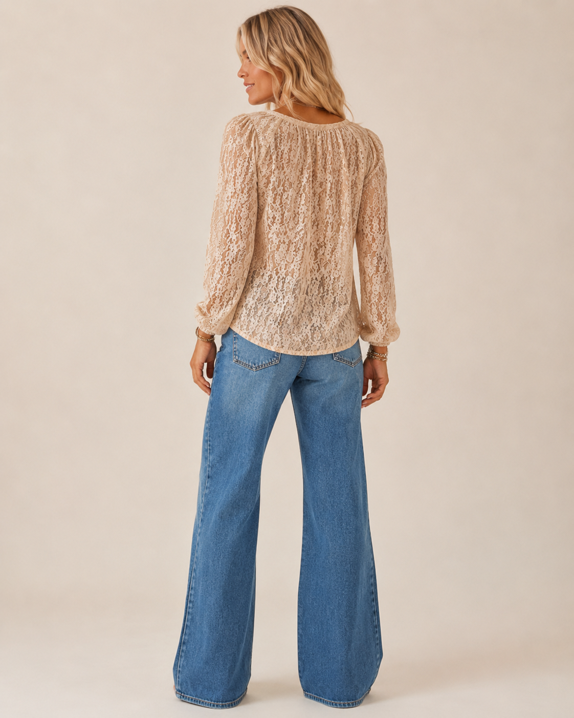 Lana Women's Blouse | Lace Detailing, Long Sleeve V-Neck 03