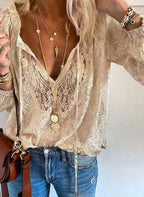 Lana Women's Blouse | Lace Detailing, Long Sleeve V-Neck 4