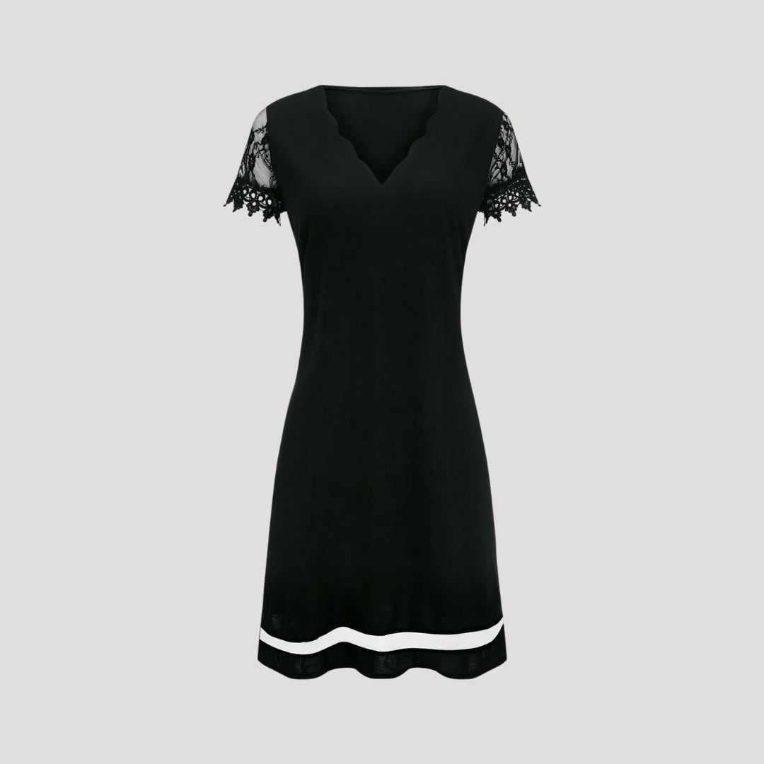 Lara Women's Black Dress | Lace Short Sleeve Elegance 2