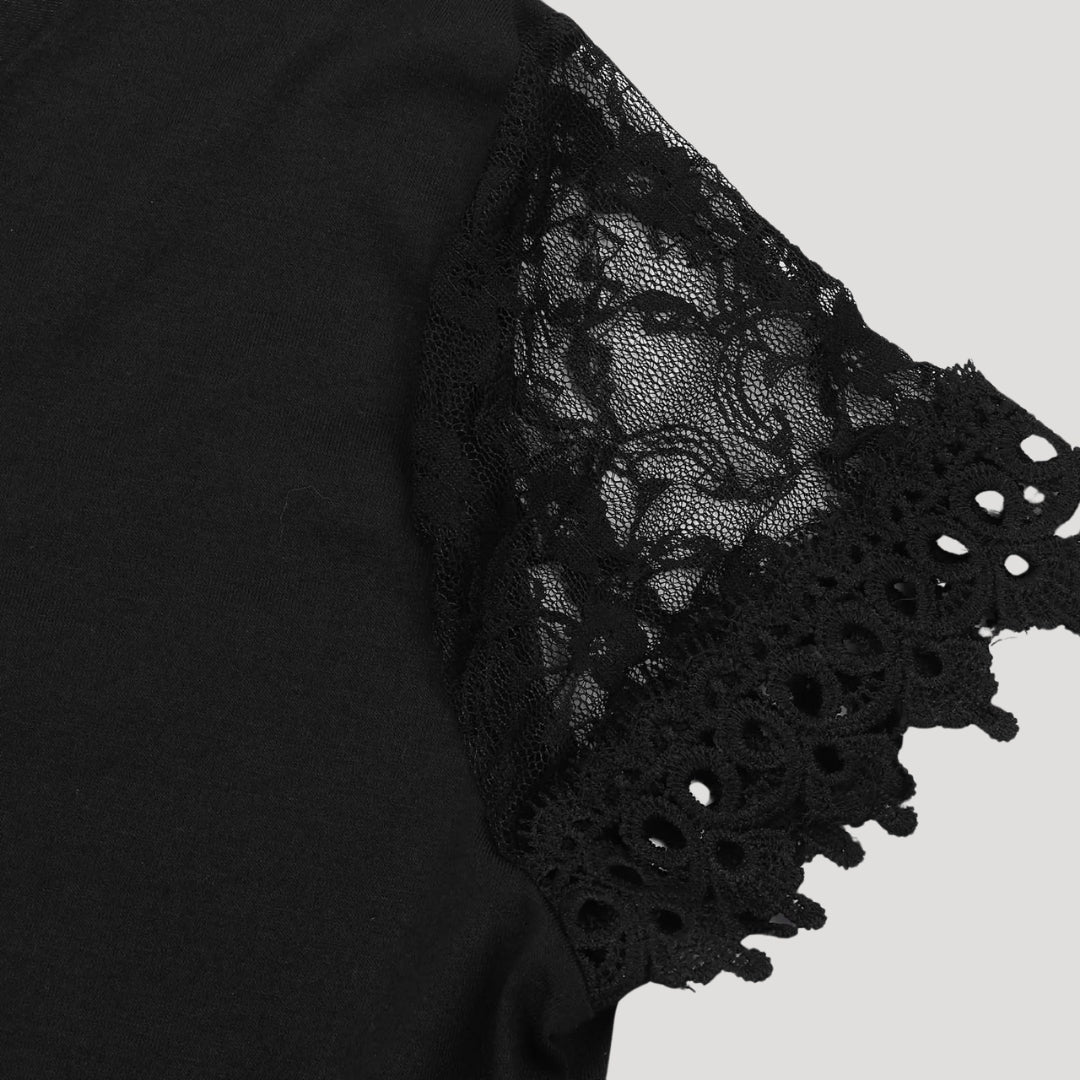 Lara Women's Black Dress | Lace Short Sleeve Elegance 4