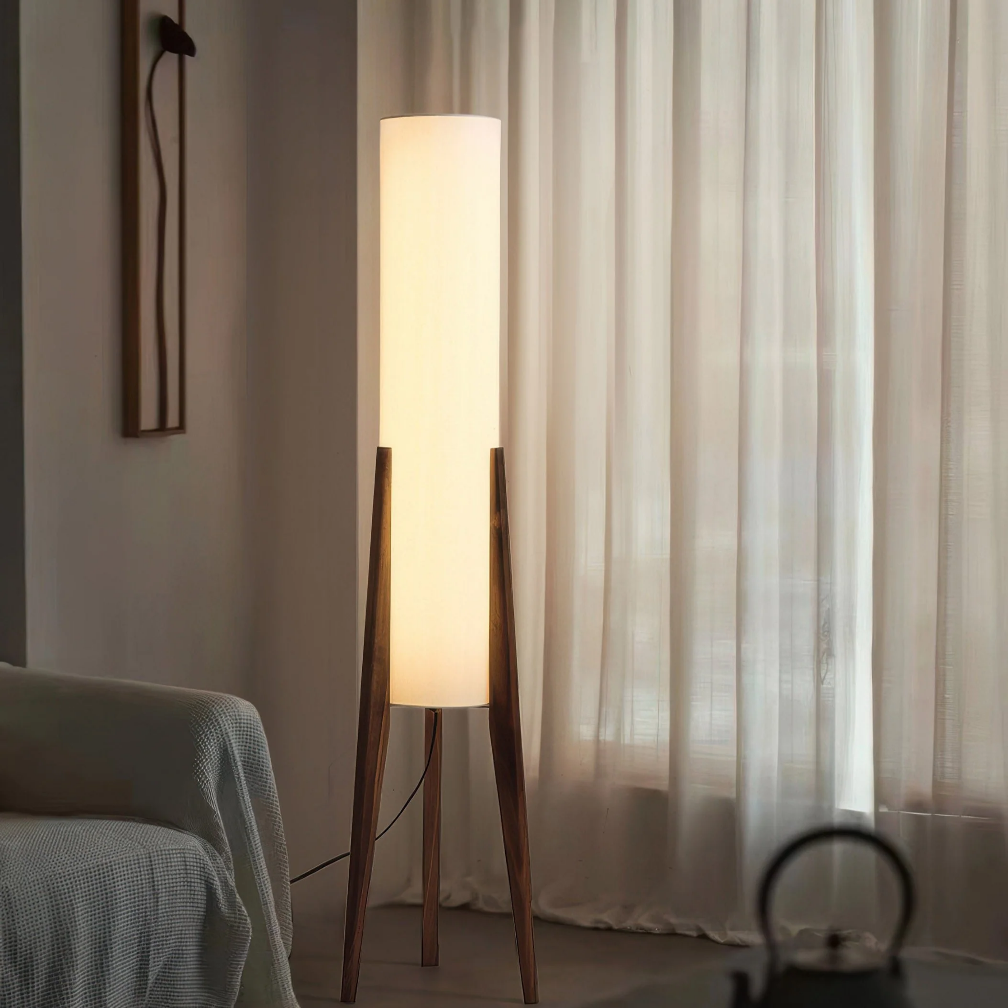 LignumLinea Minimalist Walnut Wood Floor Lamp - Nordic LED Standing Light