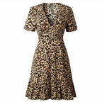 Lila Women's Dress | V-Neck Leopard Print, Short Sleeve Casual Dress 2