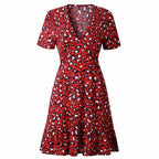 Lila Women's Dress | V-Neck Leopard Print, Short Sleeve Casual Dress 4