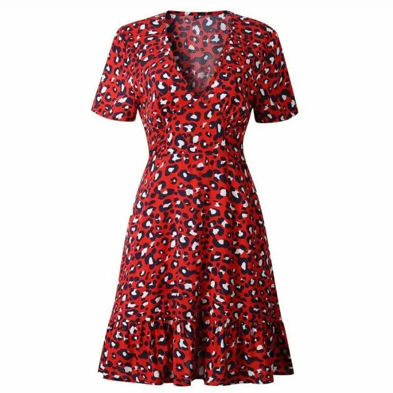 Lila Women's Dress | V-Neck Leopard Print, Short Sleeve Casual Dress 4