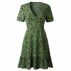 Lila Women's Dress | V-Neck Leopard Print, Short Sleeve Casual Dress 6