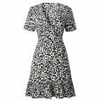 Lila Women's Dress | V-Neck Leopard Print, Short Sleeve Casual Dress 8