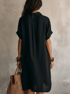 Linen Midi Shirt Dress for Women with Gold Buttons - Relaxed Fit & Elegant Design 4