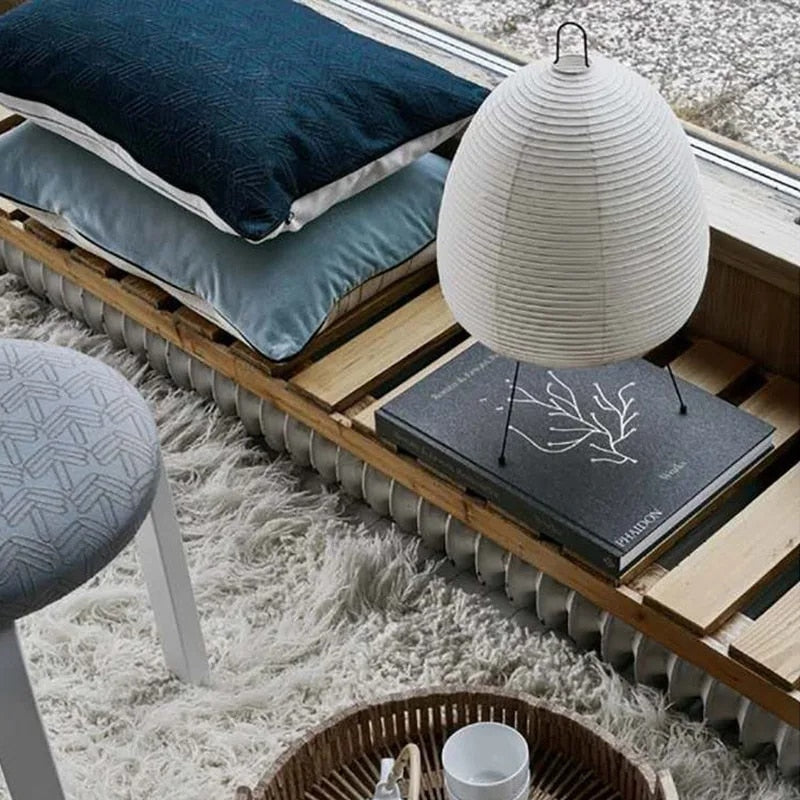 LumiaTria Japandi Rice Paper Table Lamp - Minimalist Tripod Desk Light, E27