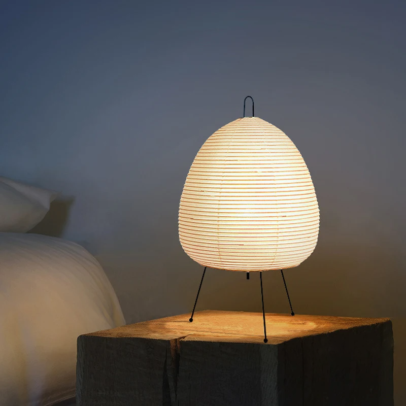 LumiaTria Japandi Rice Paper Table Lamp - Minimalist Tripod Desk Light, E27