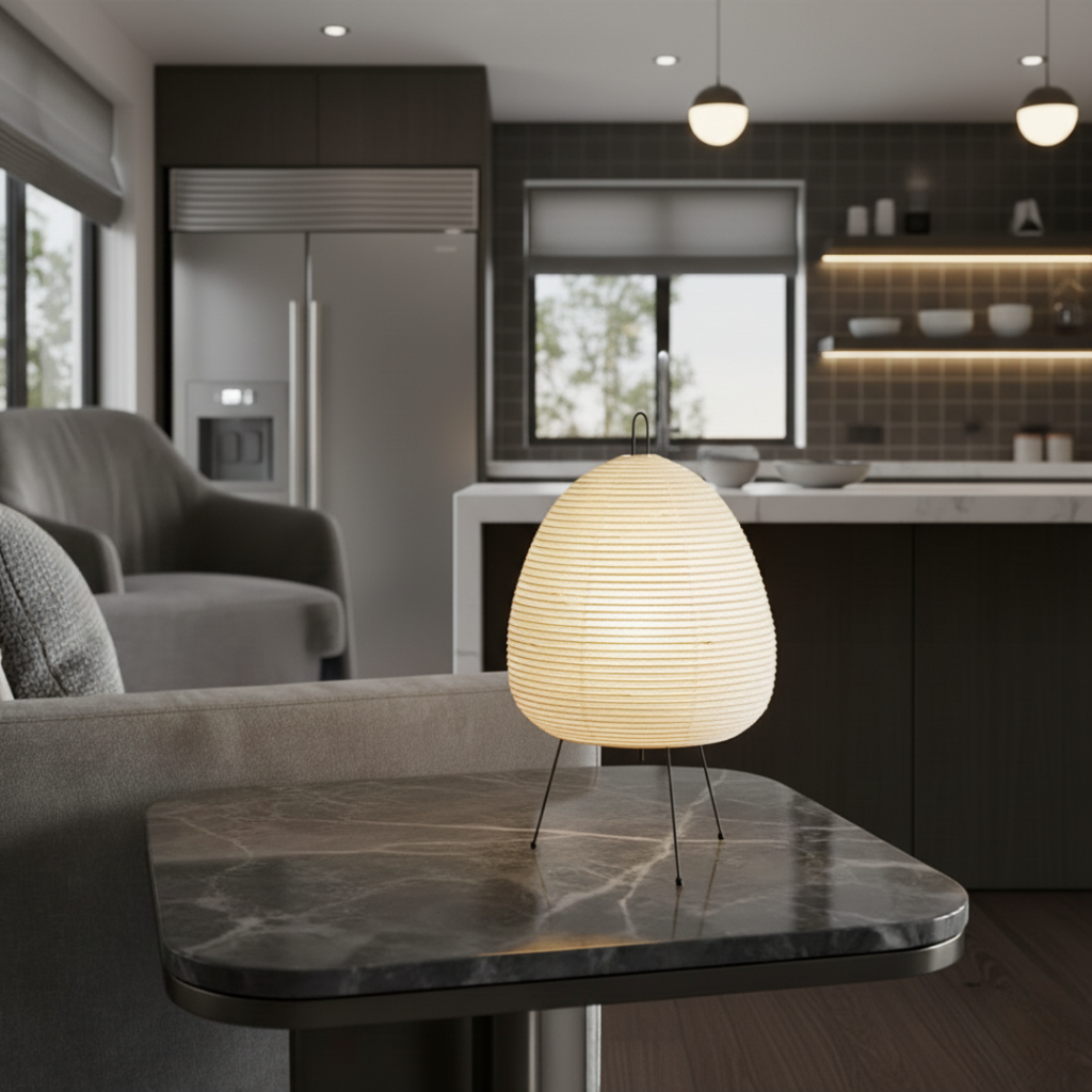 LumiaTria Japandi Rice Paper Table Lamp - Minimalist Tripod Desk Light, E27