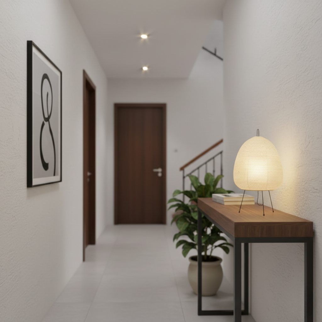 LumiaTria Japandi Rice Paper Table Lamp - Minimalist Tripod Desk Light, E27