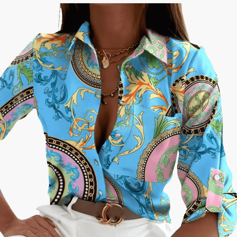 Luna Women's Blouse | Classic Long Sleeve Crew Neck, Woven Fabric 6