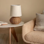 LunaraTextus Natural Rattan Table Lamp - Japandi Linen Shade Bedside Light, E27