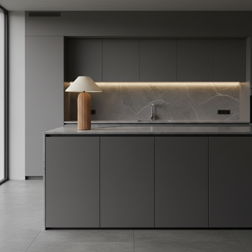 LunaraTextus Natural Rattan Table Lamp - Japandi Linen Shade Bedside Light, E27