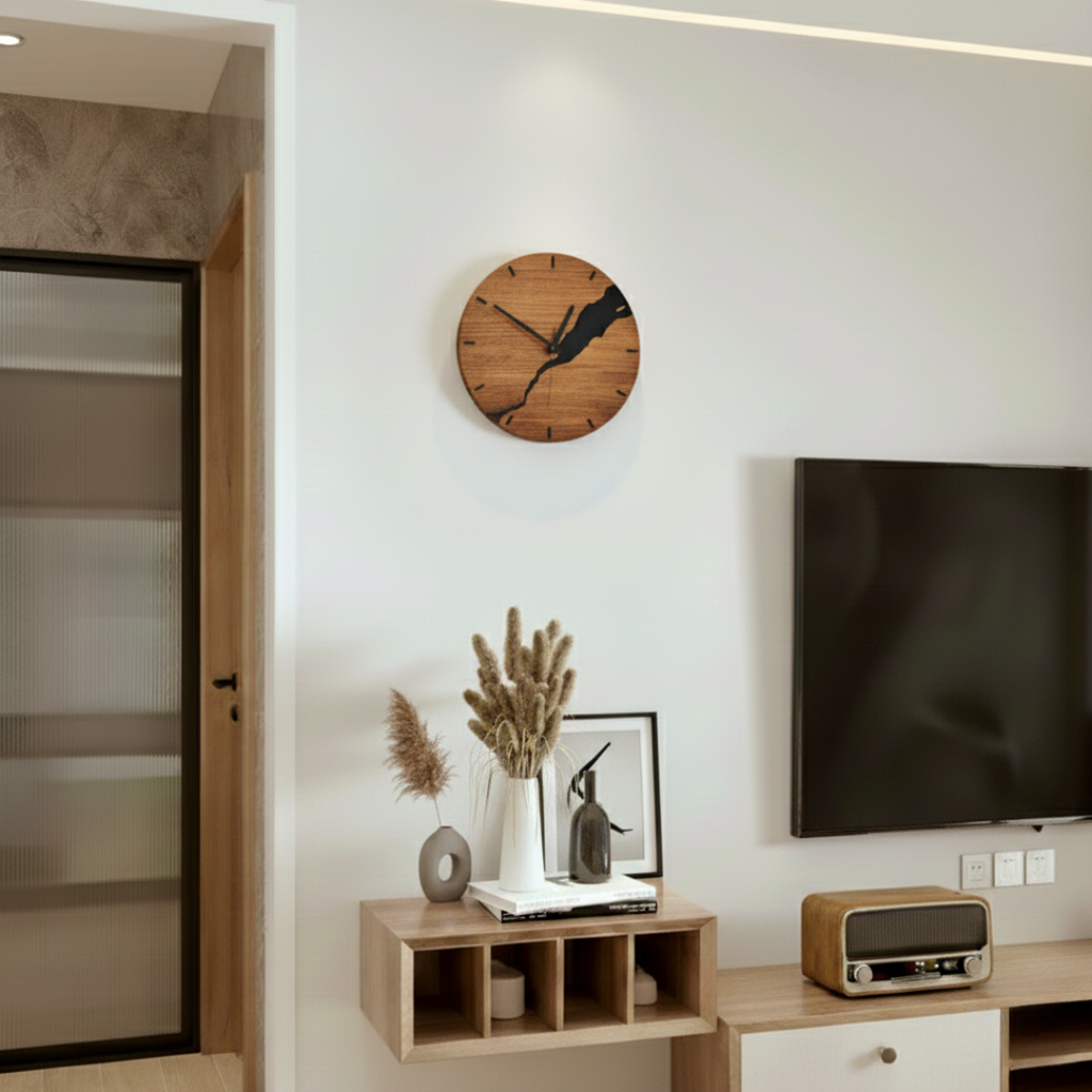 Luxury Walnut Wall Clock - 300mm Round Wood Clock, Numbers or Minimalist Dial Options