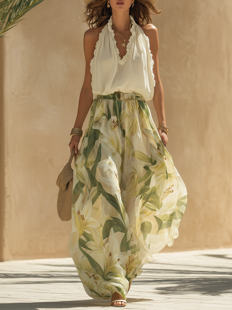 Lysandra - Bohemian Chic Lily Print Halter Set