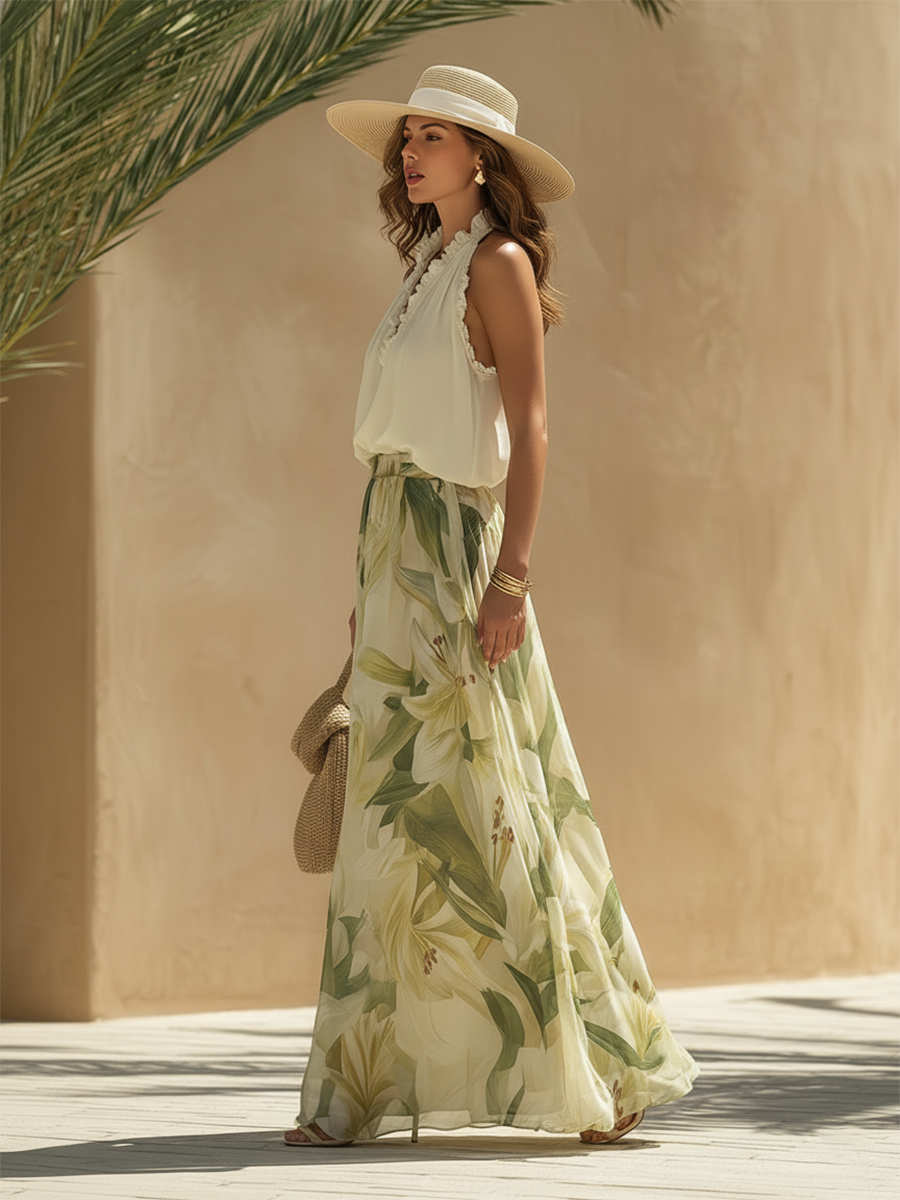 Lysandra - Bohemian Chic Lily Print Halter Set