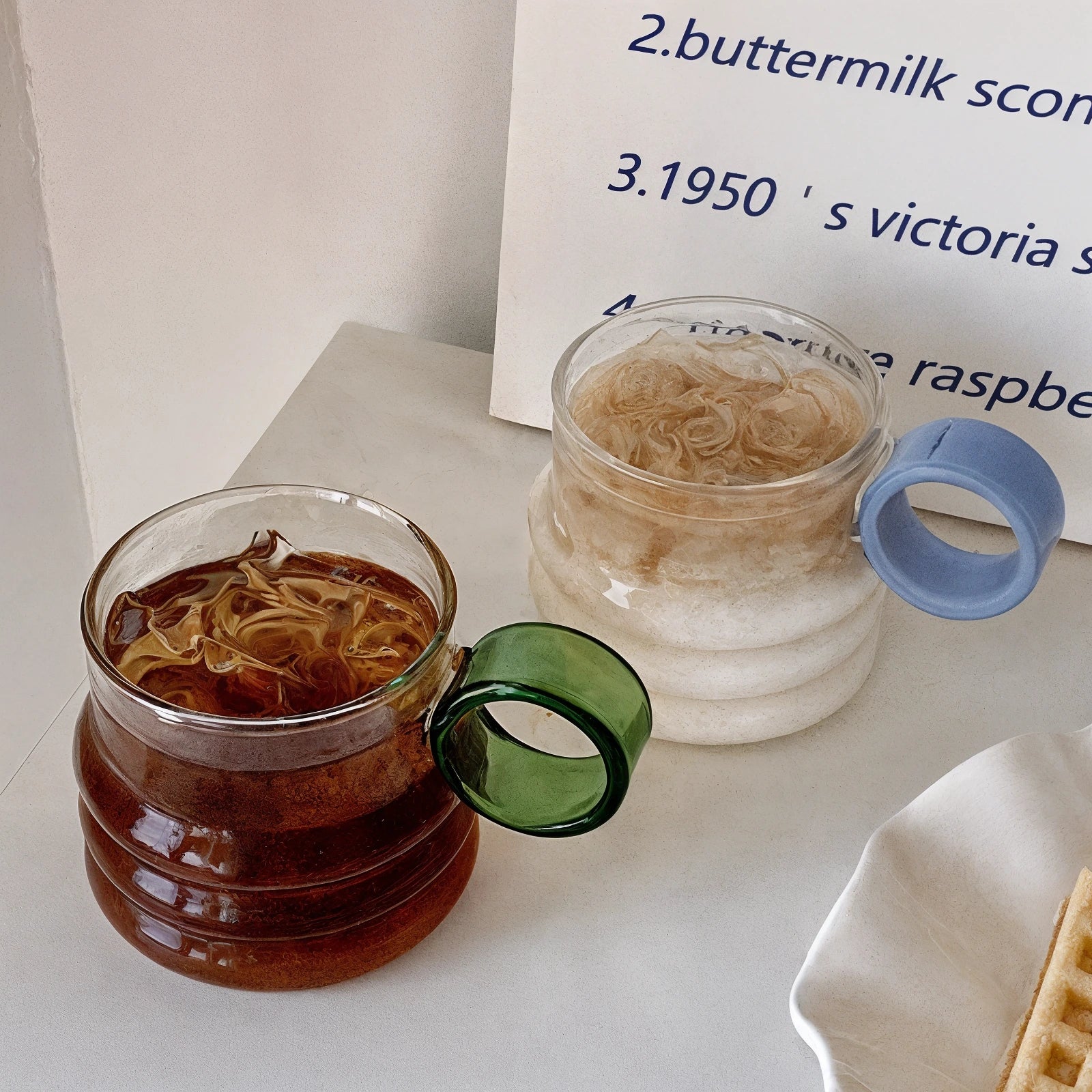 Mediterranean Drinking Glasses Set – 300ml Glassware with Circular Handle in Vibrant Colors for Stylish Dining 2