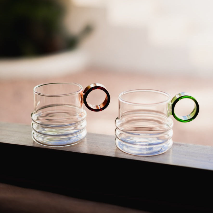 Mediterranean Drinking Glasses Set – 300ml Glassware with Circular Handle in Vibrant Colors for Stylish Dining 3