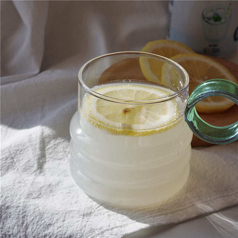 Mediterranean Drinking Glasses Set – 300ml Glassware with Circular Handle in Vibrant Colors for Stylish Dining 5