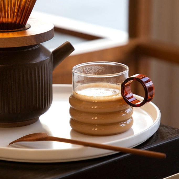 Mediterranean Drinking Glasses Set – 300ml Glassware with Circular Handle in Vibrant Colors for Stylish Dining 6