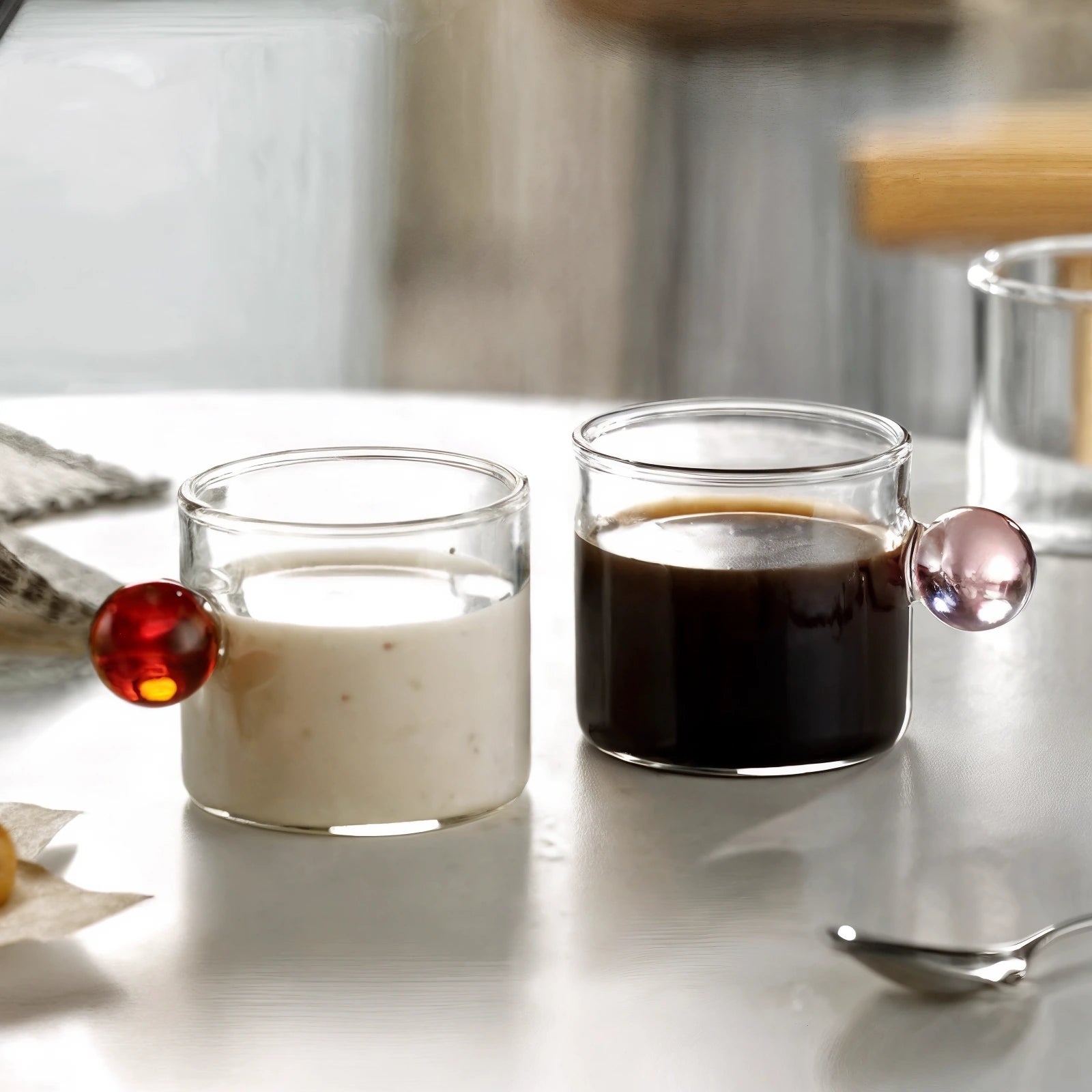 Mediterranean Glassware Drinking Glasses with Ergonomic Handle – 110 ml Coffee and Tea Glass, Minimalist Design 2