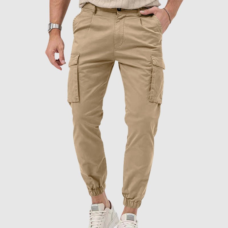 Men’s Black Cargo Pants with Mid-Rise Fit and Straight-Leg Design 0
