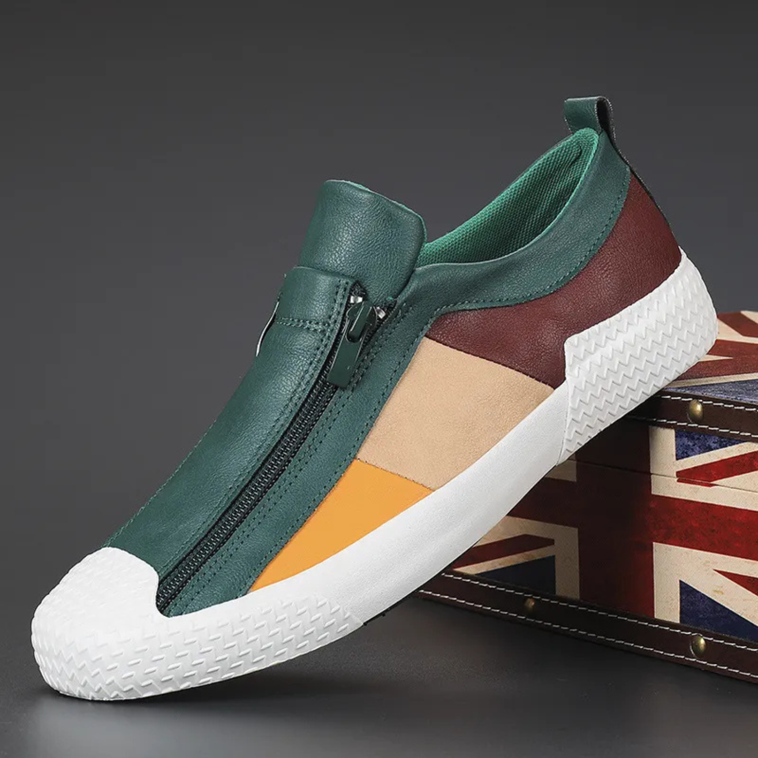 Men’s Casual Colorblock Sneakers with Zip-Up Closure and Lightweight Design 0