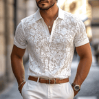 Men's Casual Polo Shirt with Lace Lapel in Cotton Blend and Regular Fit 0