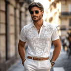 Men's Casual Polo Shirt with Lace Lapel in Cotton Blend and Regular Fit 3