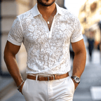 Men's Casual Polo Shirt with Lace Lapel in Cotton Blend and Regular Fit 4